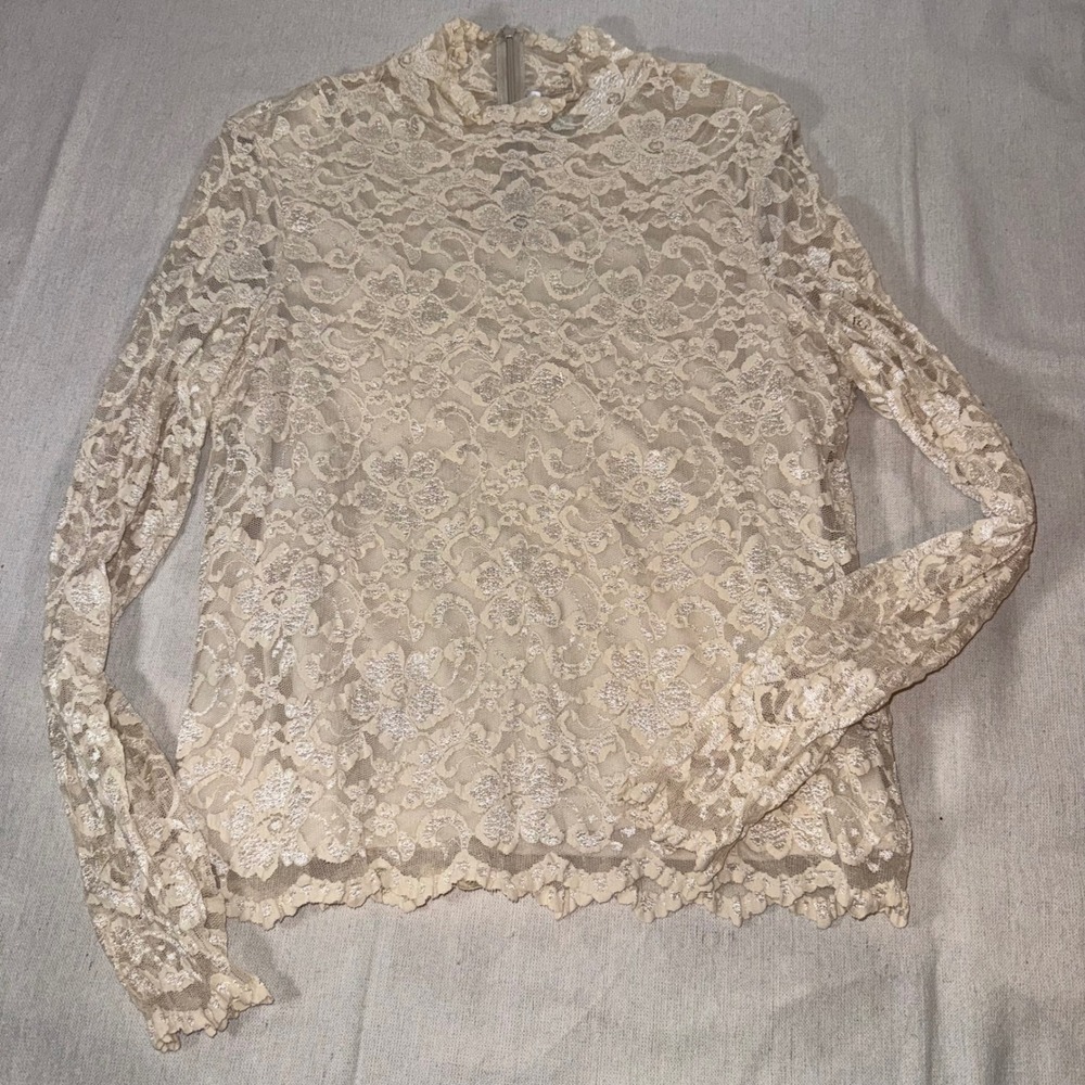 Conrad C Collection Cream Floral Lace Mock Neck Long Sleeve XL Whimsy Coquette